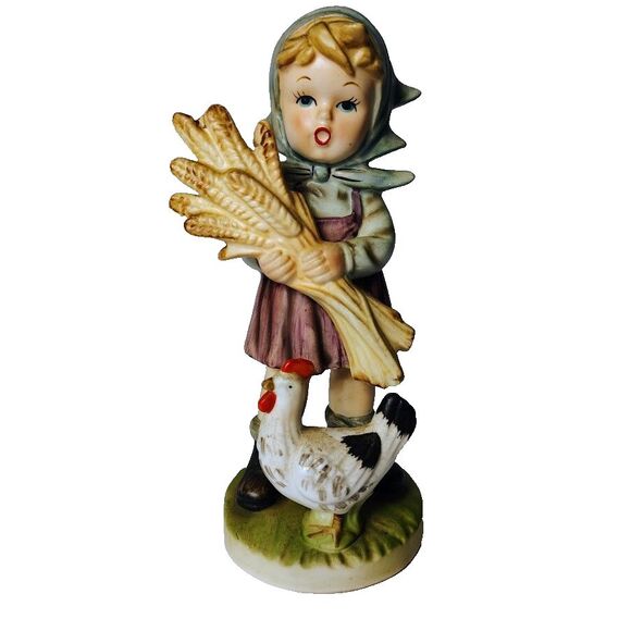Napco Girl with Wheat and Chicken Figurine 8796 Japan 7.5 Inch Vintage - Picture 1 of 3